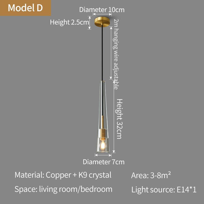 Nordic all-copper Light Luxury Post-modern Crystal Chandelier Model Room Dining Room Bedroom Bed Bar Creative Suspension light