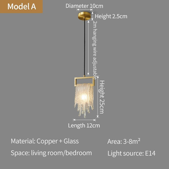 Lámpara de araña de cristal posmoderna de lujo con luz de cobre nórdico, modelo de habitación, comedor, dormitorio, cama, barra, luz colgante creativa