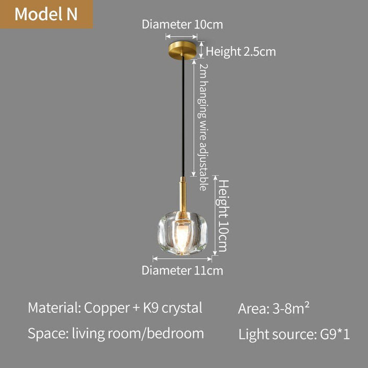 Nordic alle-koper Licht Luxe Post-moderne Kristallen Kroonluchter Model Kamer Eetkamer Slaapkamer Bed Bar Creatieve hanglamp
