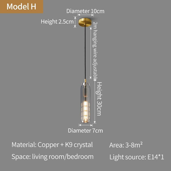 Lámpara de araña de cristal posmoderna de lujo con luz de cobre nórdico, modelo de habitación, comedor, dormitorio, cama, barra, luz colgante creativa