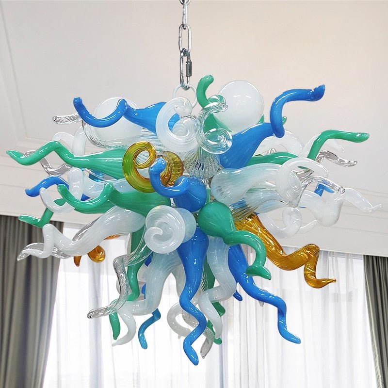 Nordic Art Glass Chandelier Lighting Aqua Blue Teal Small Chandeliers for Bedroom Living Room