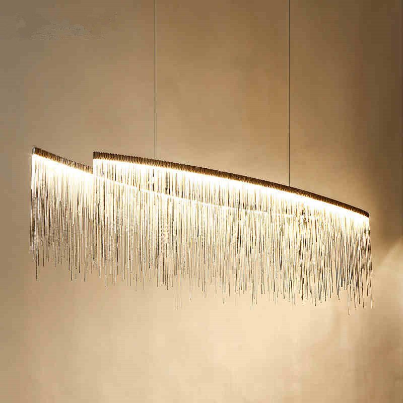 Nordic Chandelier Led Pendant Lamps Chrome Slender Chain Light Fixture Aluminum Lustre Modern Home Lighting 