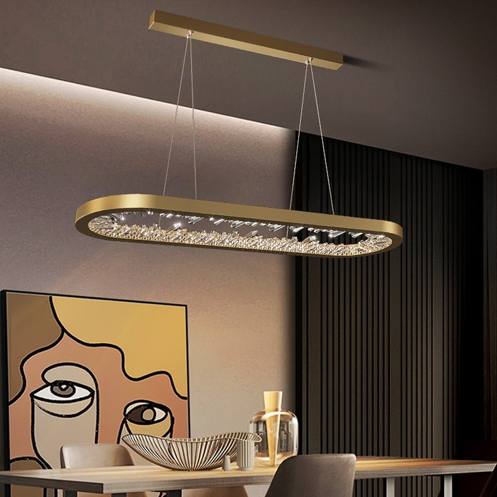 Lustre LED moderne ovale à cristaux Éclairage de salon Dimmable Lampe suspendue de salle à manger