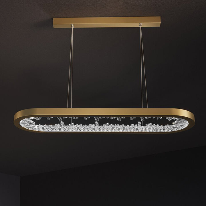 Lampadario LED moderno di design ovale Cristalli illuminazione vivente Dimmerabile Sala da pranzo Lampada a sospensione