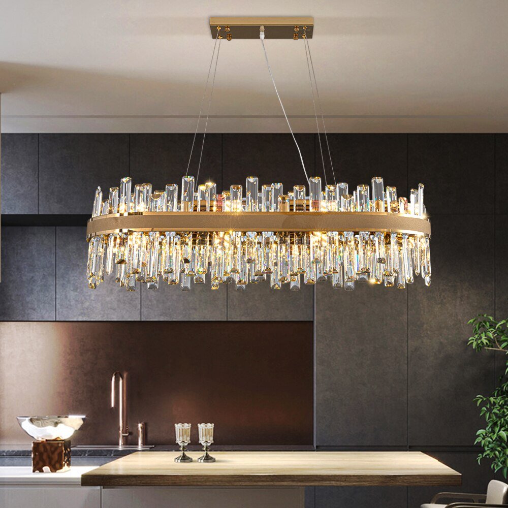 Lampadario ovale di cristallo moderno per la sala da pranzo Design creativo Lampadario d'oro Lustro