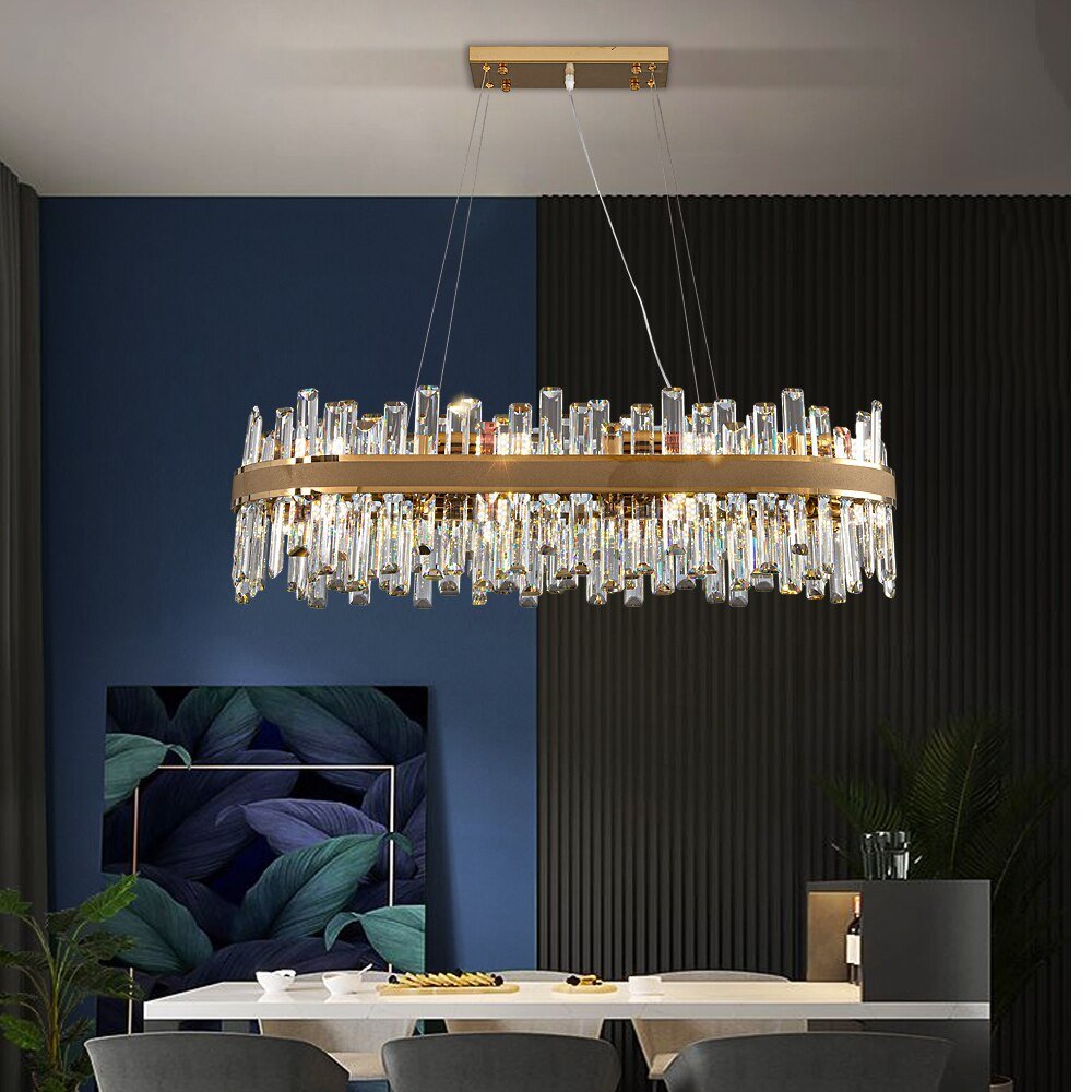 Araña De Cristal Moderna Ovalada Para Comedor Diseño Creativo Lámpara De Oro Lustre