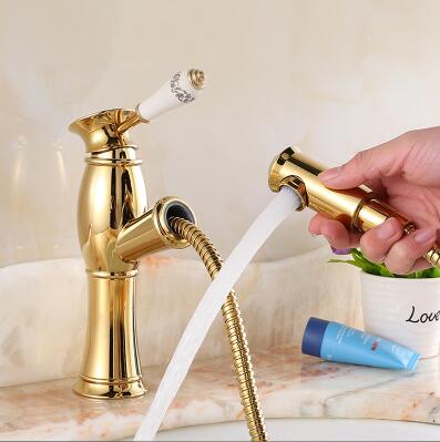 Robinets d'évier de lavabo à retirer Mitigeur de salle de bain en laiton Robinet en bronze antique Tirez le robinet de bain moderne en or noir
