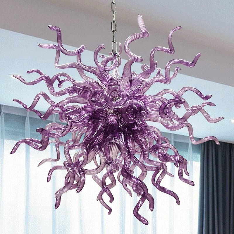 Lampadario di vetro soffiato a mano viola Elegante pendente per il soggiorno e la sala da pranzo