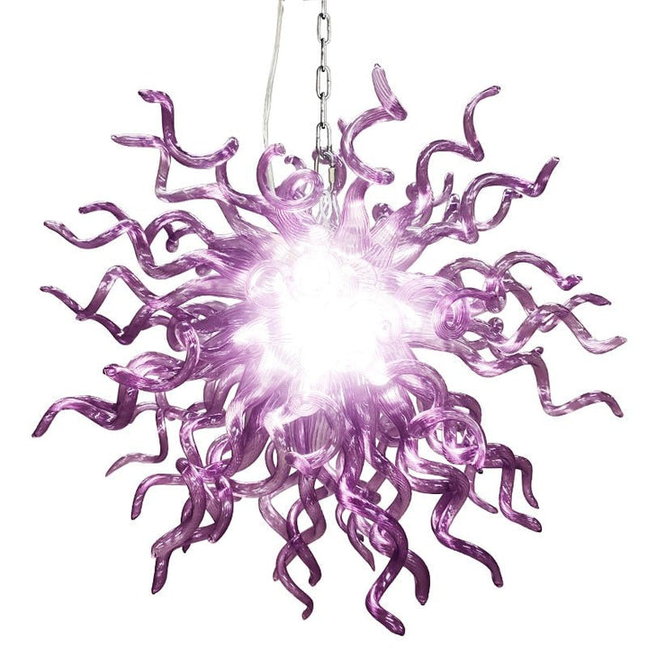 Lámpara de araña de cristal soplado hecha a mano de color púrpura Elegante colgante para salón comedor