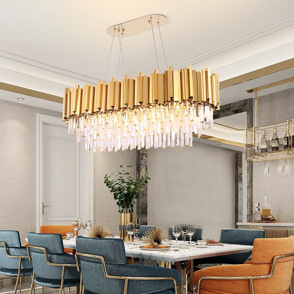 Lampadario moderno rettangolare in oro per la sala da pranzo Lampada a sospensione Lampadari da cucina Apparecchi di illuminazione