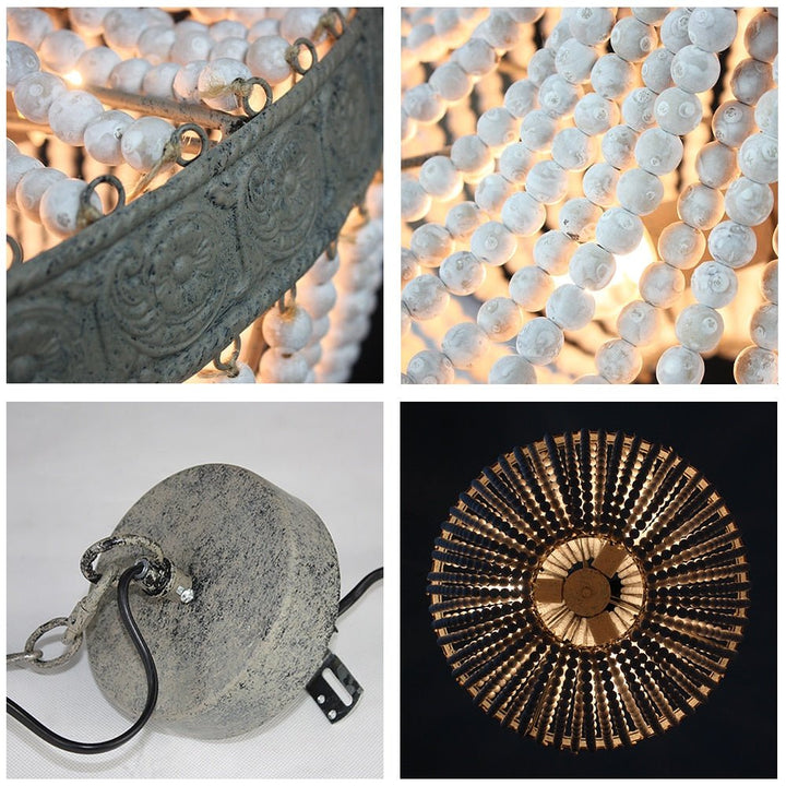 Retro Loft Vintage Chandelier Rustic Round Wooden Beads Pendant Lamp