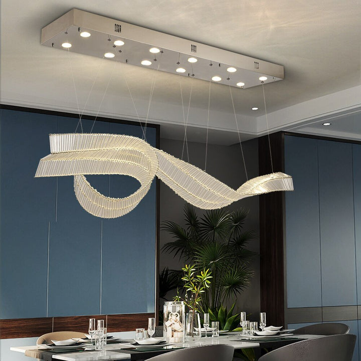 Ribbon Design Modern Chandelier For Dining Room Luxury Island Hanging Glass Lamp Led Light Fixture - ATY Home Decor
