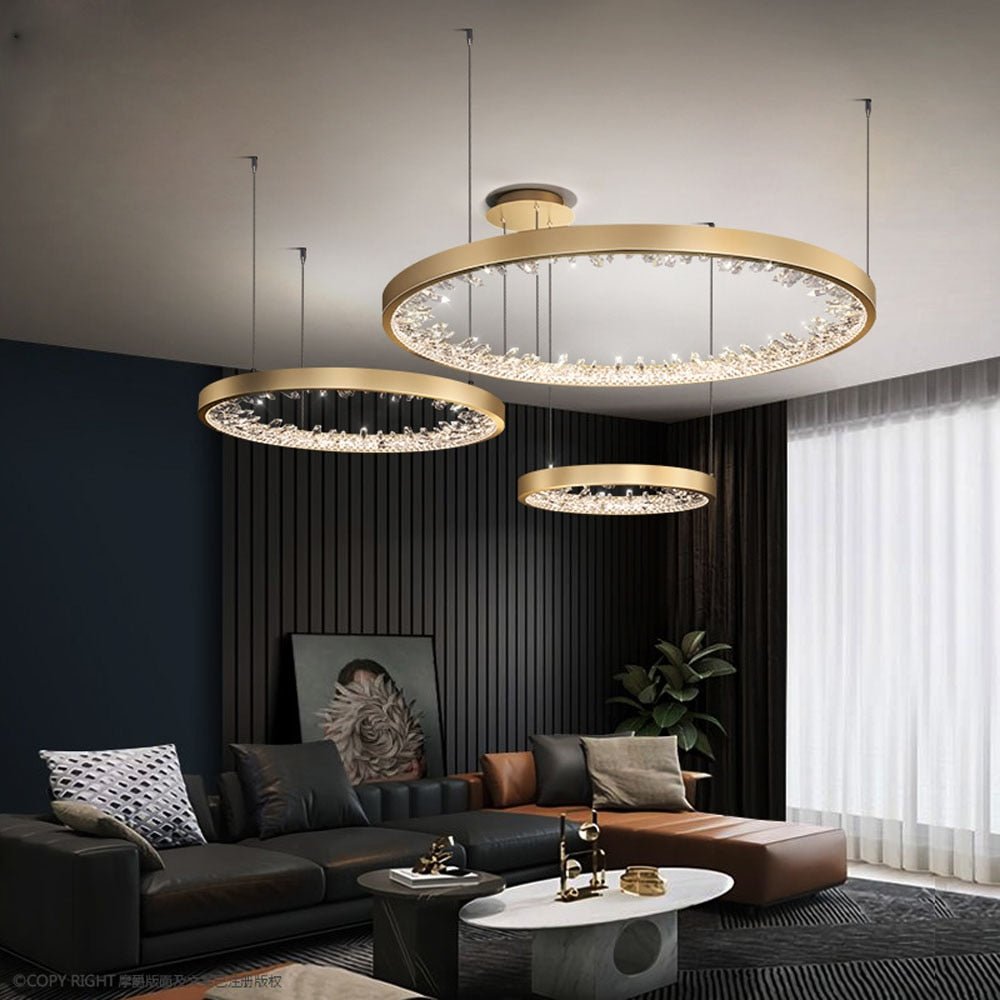 Ring Design Moderne LED Lysekrone Lampe Krystall Living Belysning Dimbar Hotell Lobby Dekor Salong