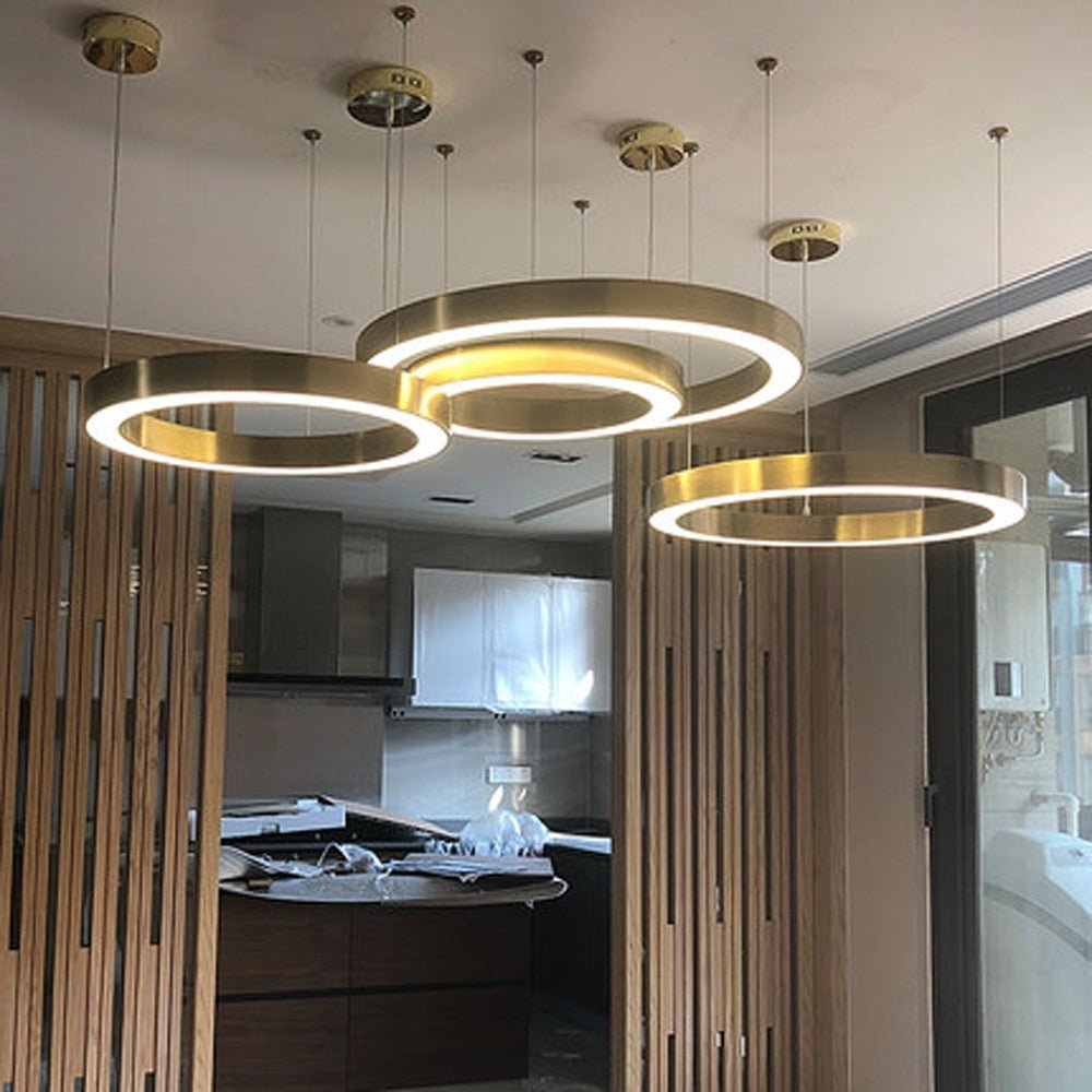 Ring Design Modern LED Kronleuchter Wohnzimmer Lampe Edelstahl Gold Beleuchtung