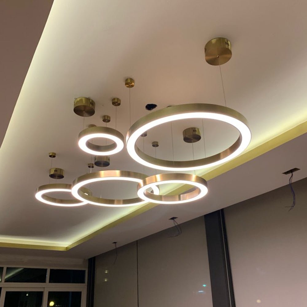 Ring Design Modern LED Kronleuchter Wohnzimmer Lampe Edelstahl Gold Beleuchtung