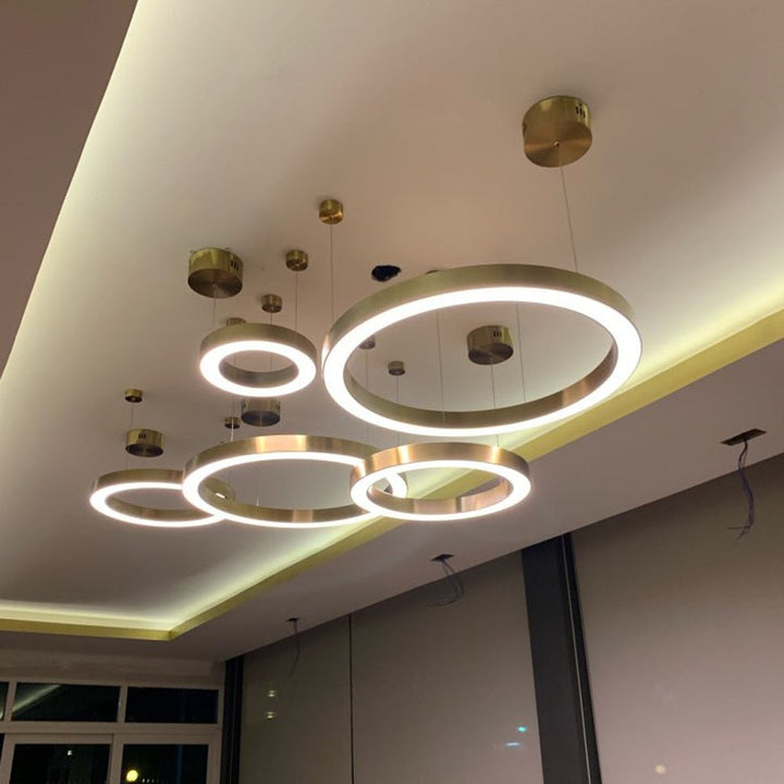 Anello di design moderno lampadario a LED lampada vivente in acciaio inox oro illuminazione