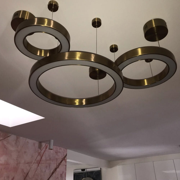 Anneau Design Moderne Chandelier LED Lampe de Séjour Acier Inoxydable Or Eclairage