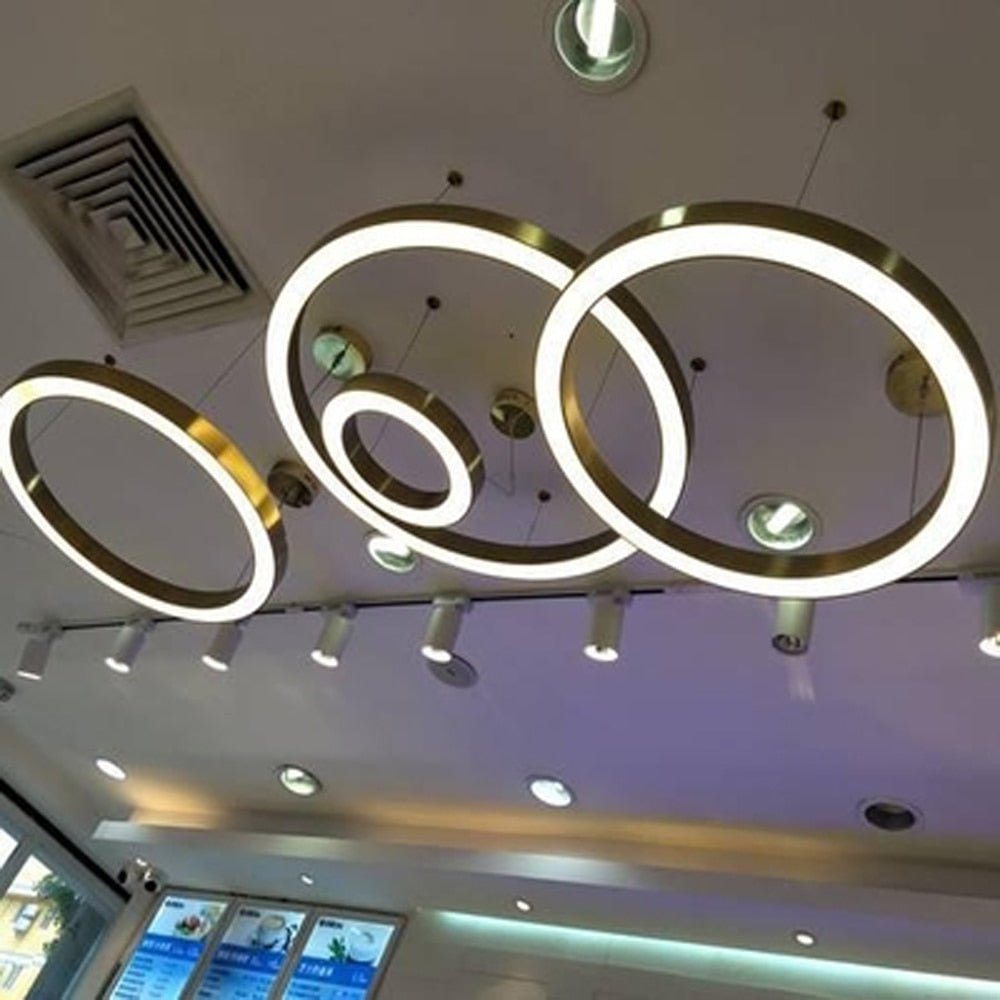 Anneau Design Moderne Chandelier LED Lampe de Séjour Acier Inoxydable Or Eclairage