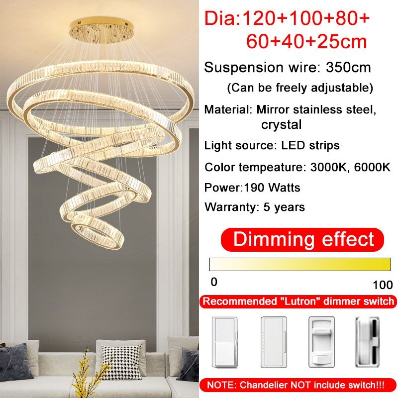 Rings Modern Led Chandelier For Living Room Luxury Staircase Modern Crystal Light Fixture Hall - ATY Home Decor