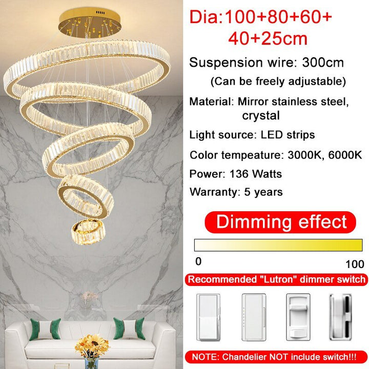 Rings Modern Led Chandelier For Living Room Luxury Staircase Modern Crystal Light Fixture Hall - ATY Home Decor