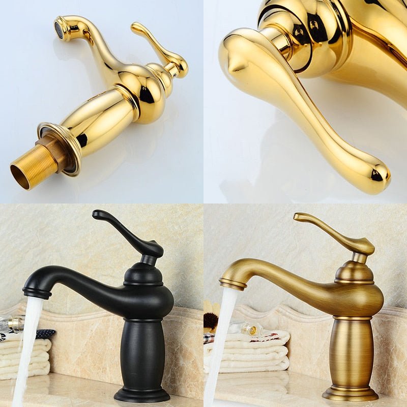 Single Handle Antique Bronze Finish Bathroom Faucet Brass Basin Sink Solid Brass Faucets  Water Mixer Taps Bath Crane