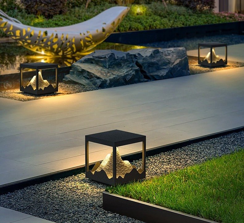 Sol vandtæt villa udendørs græsplænelampe 9W LED søjlehovedlys Have Landskabsindretning Hegn Gadelampe 