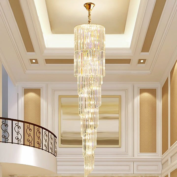 Design en spirale Longs lustres en cristal LED Lustre Hanglamp Luminaires d'escaliers modernes