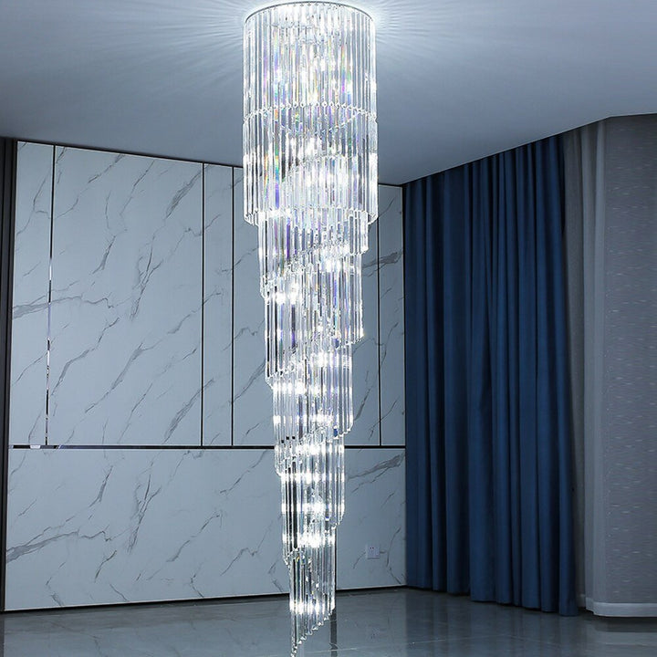 Design en spirale Longs lustres en cristal LED Lustre Hanglamp Luminaires d'escaliers modernes