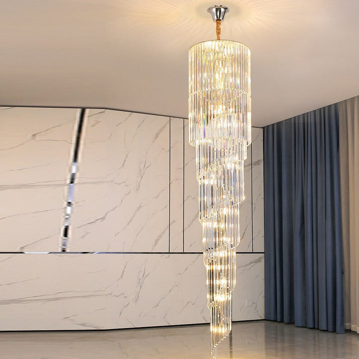 Spiraldesign Lange krystalllysekroner LED-lys Luster Hanglamp Moderne trappebelysningsarmaturer