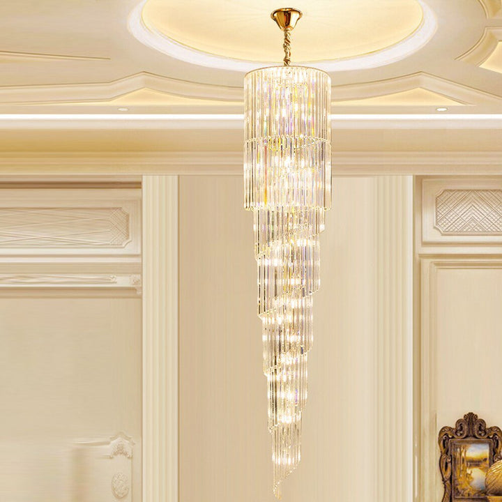 Spiral Design Long Crystal Chandeliers LED Light Lustre Hanglamp Modern Staircase Lighting Fixtures