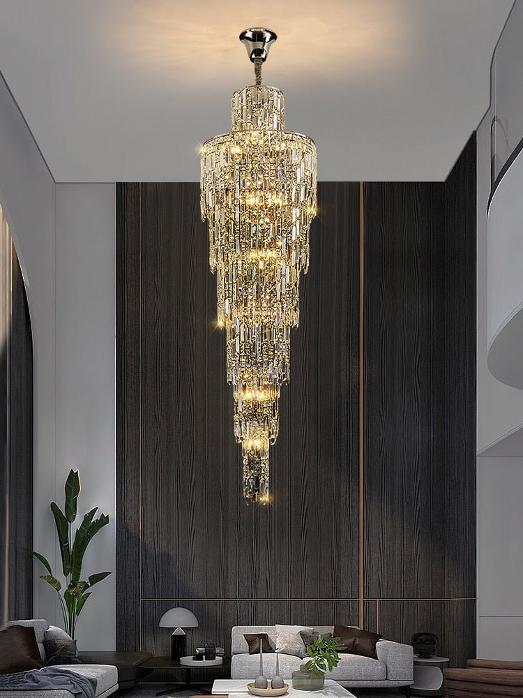 Villa Living Room Crystal High Ceiling Large Long Chandelier Light Lamp Staircase