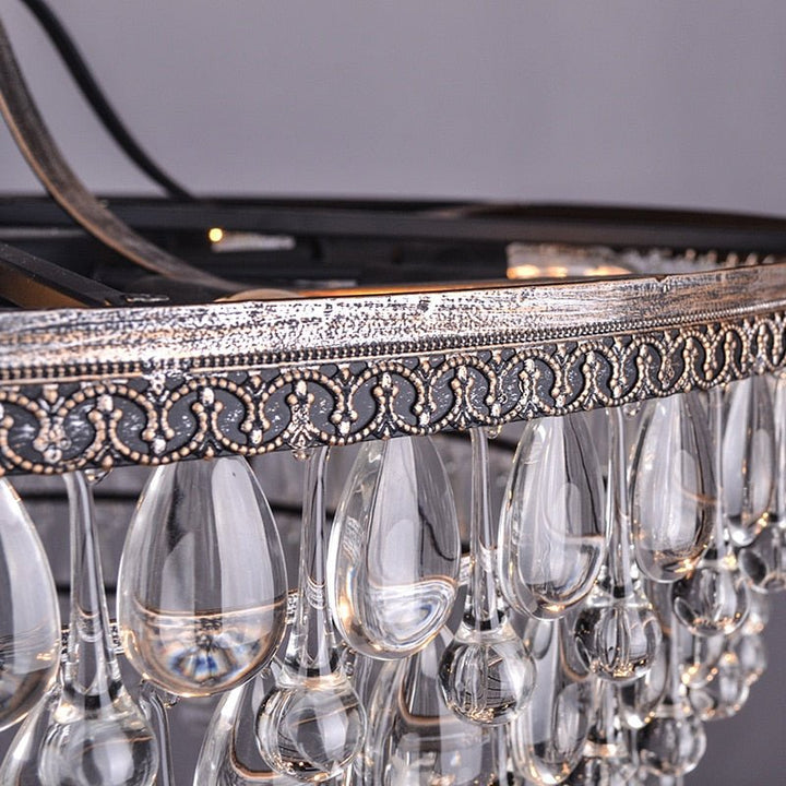 Vintage Big Glass Drops Led Crystal Iron Lustres Chandeliers Pendants pour Cuisine Salon Chambre à coucher