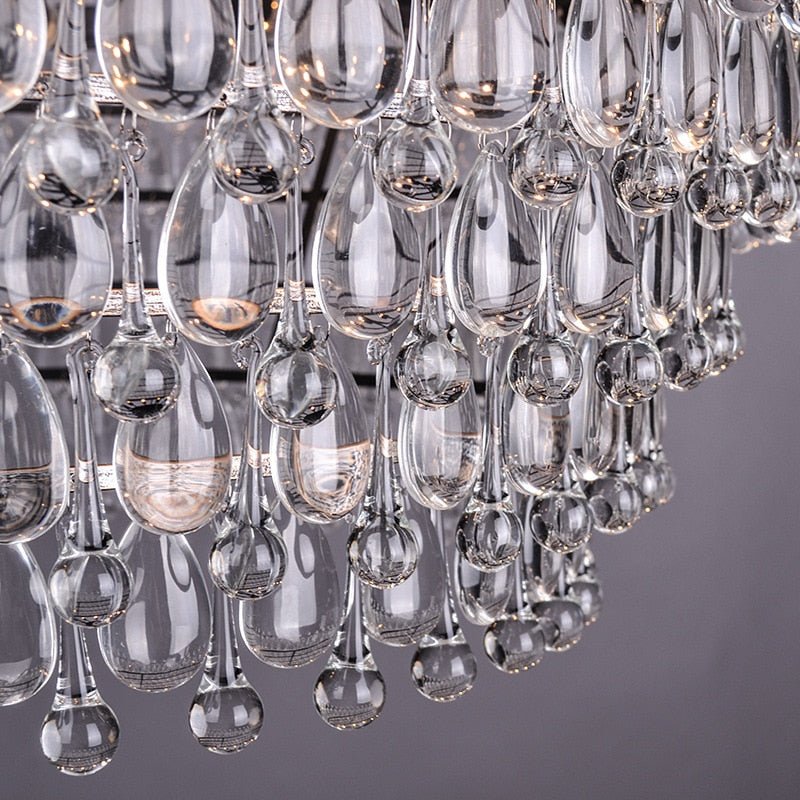 Vintage Big Glass Drops Led Crystal Iron Lustres Chandeliers Pendants pour Cuisine Salon Chambre à coucher